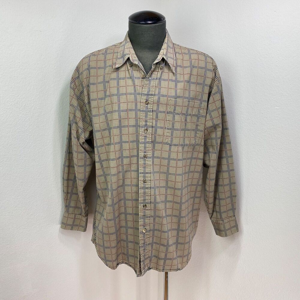 Golf Classic Munsingwear Brown Plaid Cotton Shirt XLT Long Sleeve Sporty Western